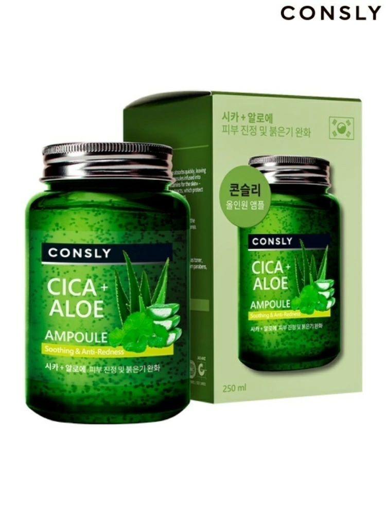 Consly Ампульная успокаивающая сыворотка для лица Cica Aloe All-In-One Ampoule с центеллой, 250 мл.