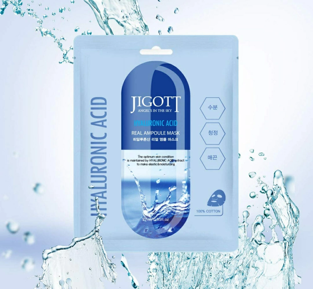 Jigott Тканевая маска для лица Real Ampoule Mask Hyaluronic Acid с гиалуроновой кислотой, 27 мл.