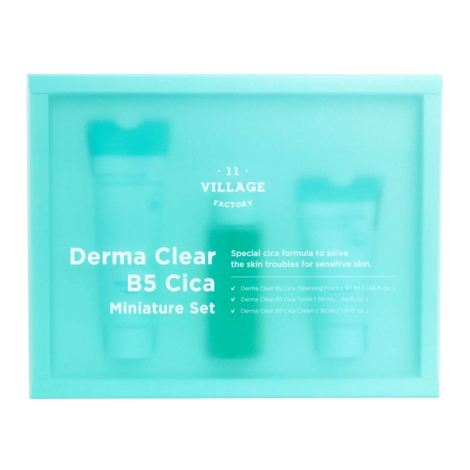 Village 11 Factory DERMA CLEAR B5 CICA miniATURE SET Набор миниатюр: Пенка, тонер, крем-гель