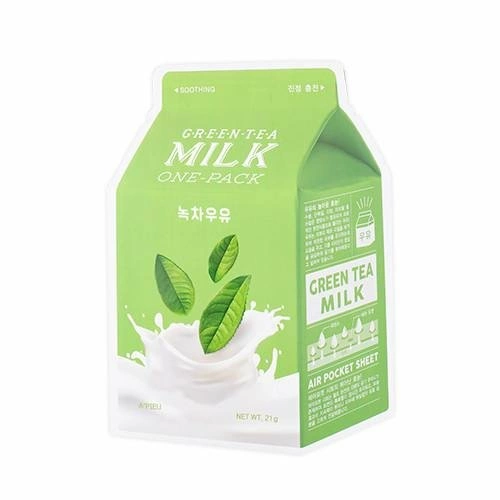 A'PIEU Тканевая маска успокаивающая Green Tea Milk One-Pack с экстрактом зеленого чая и гамамелиса, 21 гр.