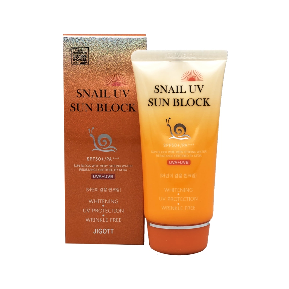 Jigott Snail Uv Sun Block Cream SPF50+/PA+++ Солнцезащитный крем с улиточным муцином