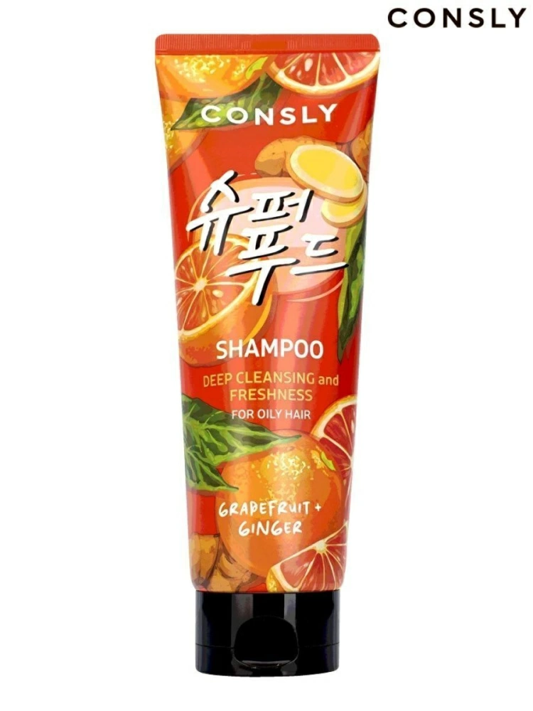 Consly Шампунь глубокоочищающий с экстрактами грейпфрута и имбиря Grapefruit Ginger Shampoo For Deep Cleansing Freshness, 250мл