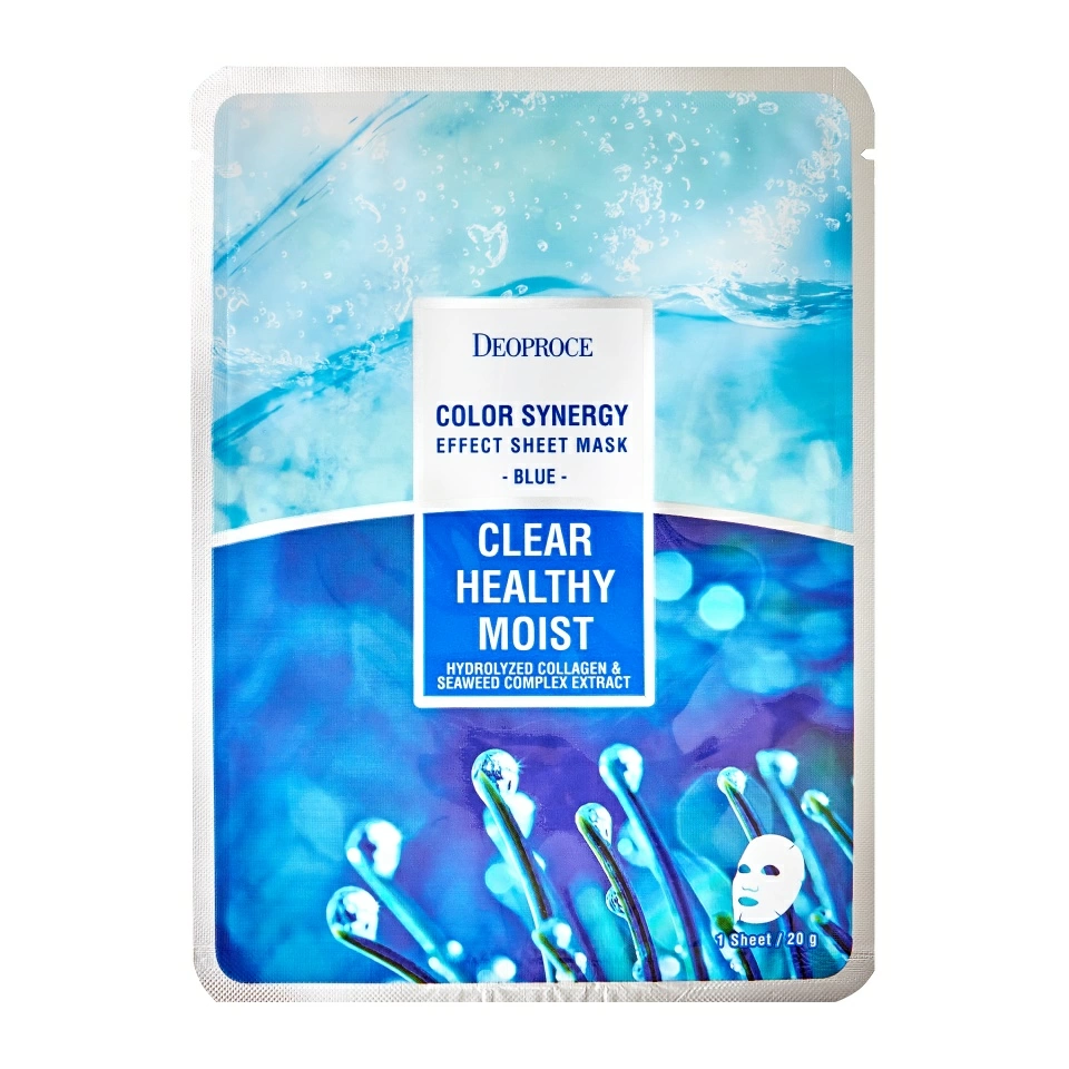 Deoproce COLOR SYNERGY EFFECT SHEET MASK BLUE Тканевая маска для лица с экстрактом морских водрослей и гидролизованным коллагеном