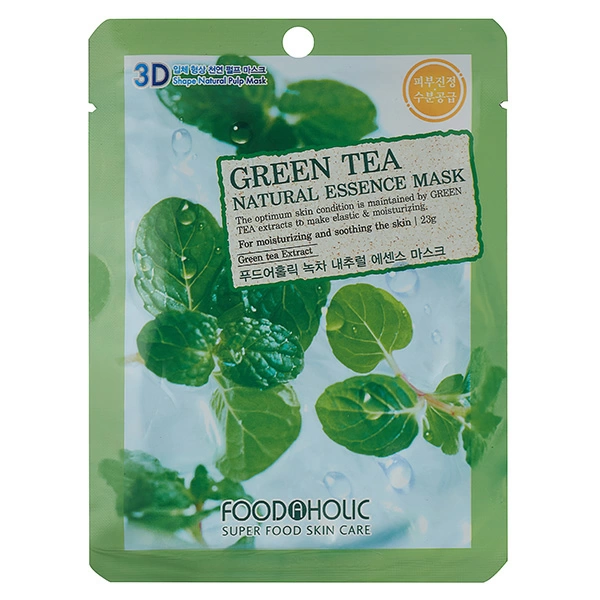 Foodaholic Тканевая маска для лица 3D Natural Essence Mask Green Tea, 23 мл.