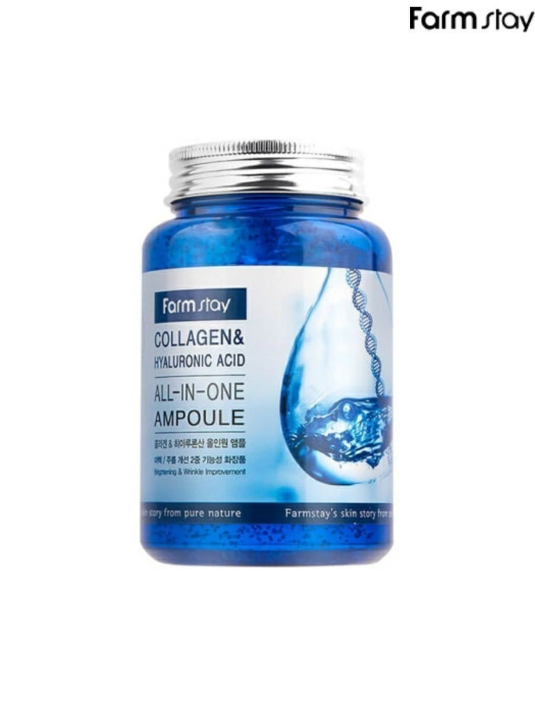 FarmStay Многофункциональная ампульная сыворотка All In One Collagen & Hyaluronic Ampoule и коллагеном, 250 мл.