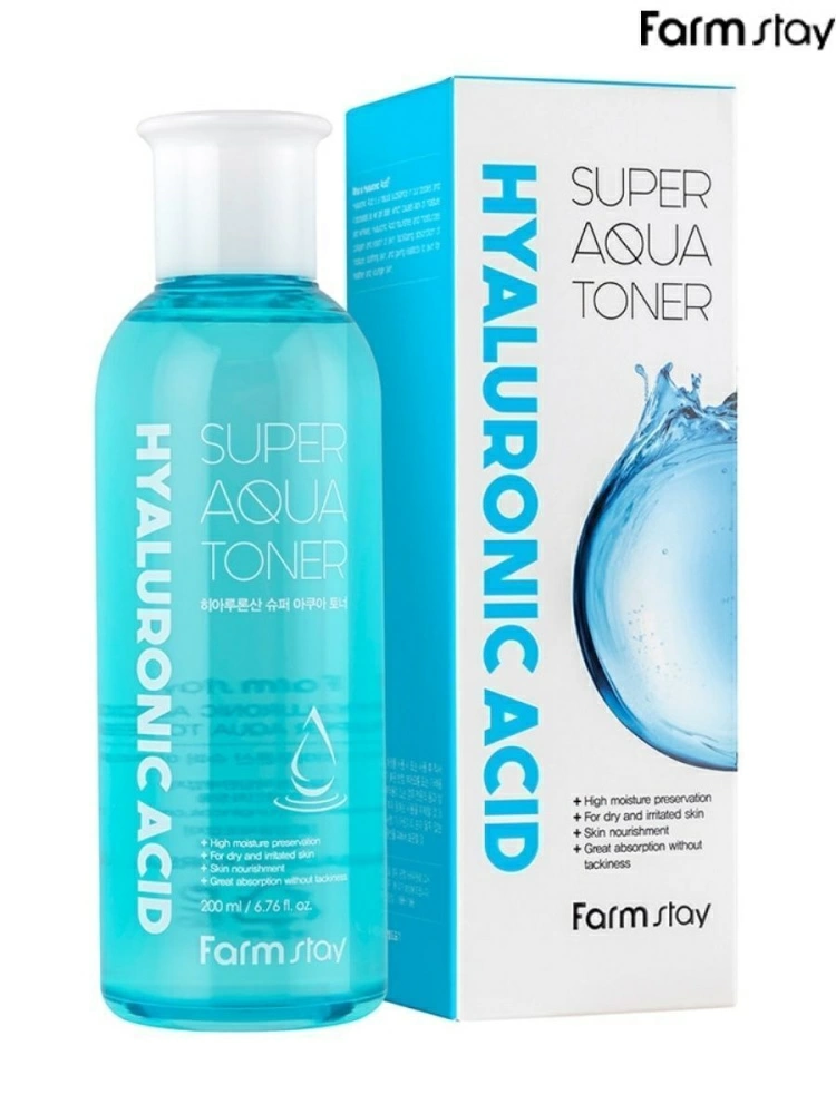 FarmStay Суперувлажняющий тонер Hyaluronic Acid Super Aqua Toner с гиалуроновой кислотой, 200 мл.