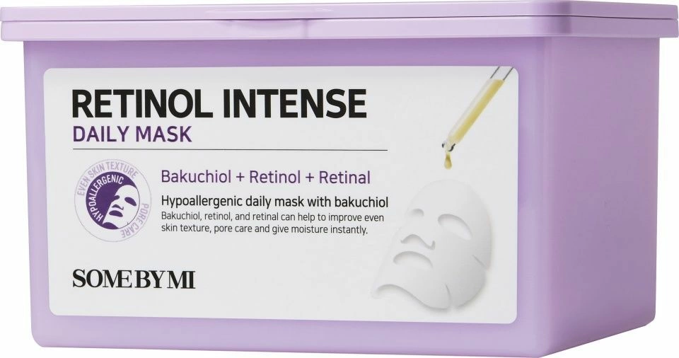 Some By Mi Retinol Daily Mask Антивозрастная тканевая маска для лица с ретинолом и бакучиолом для ежедневного использования 30шт