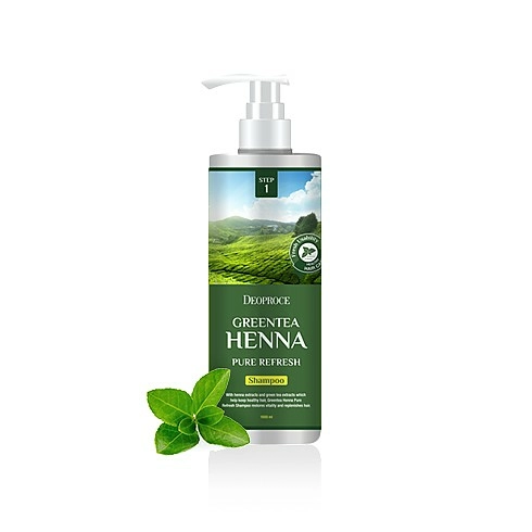 Deoproce Шампунь для волос Green Tea Henna Pure Refresh Shampoo, с зеленым чаем и хной, 1 л.