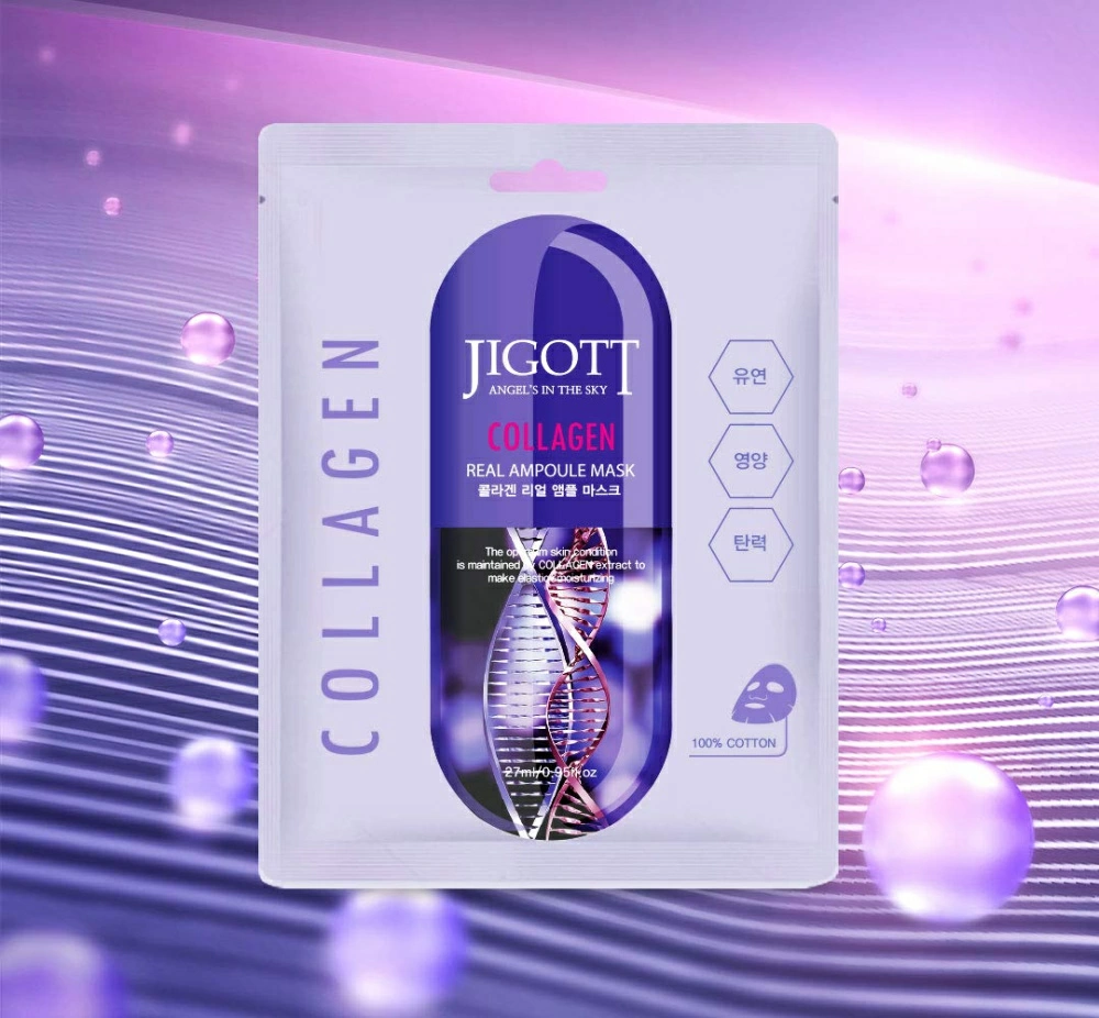 Jigott Тканевая маска для лица Real Ampoule Mask Collagen с коллагеном, 27 мл.