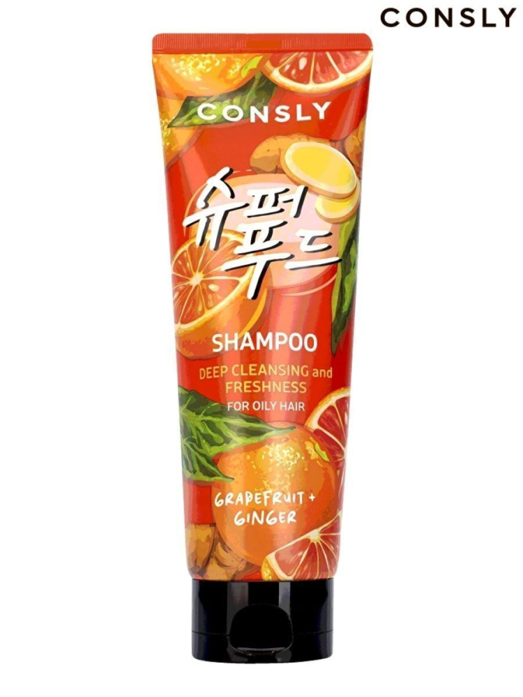 Consly Шампунь глубокоочищающий с экстрактами грейпфрута и имбиря Grapefruit Ginger Shampoo For Deep Cleansing Freshness, 250мл